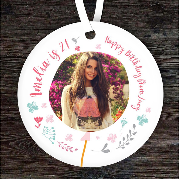 Birthday Girl Balloon Pink Blue Photo Round Personalised Gift Hanging Ornament