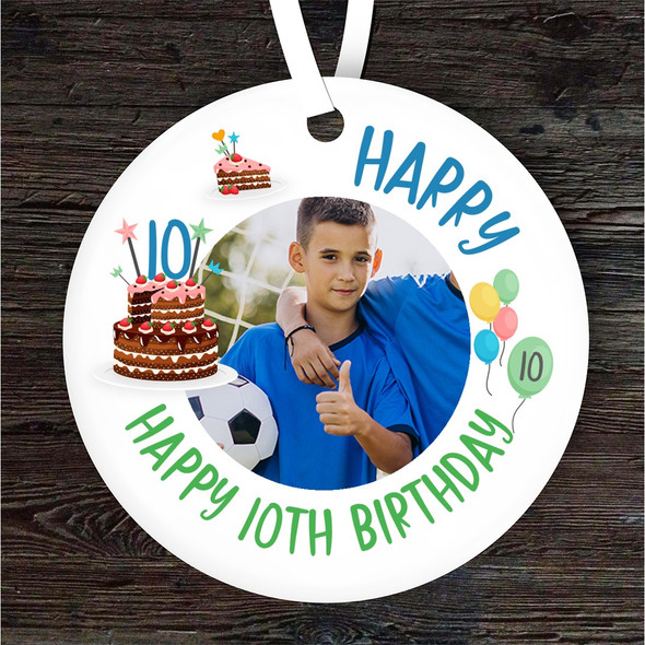 Happy Birthday 10th Any Age Boy Photo Cake Personalised Gift Hanging Ornament