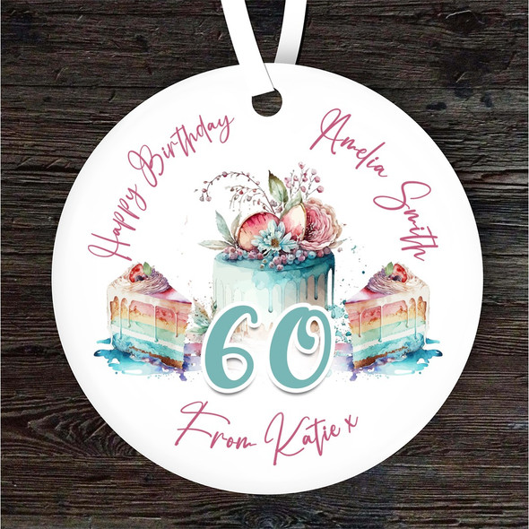 60th Birthday Female Rainbow Cake Personalised Gift Keepsake Hanging Ornament