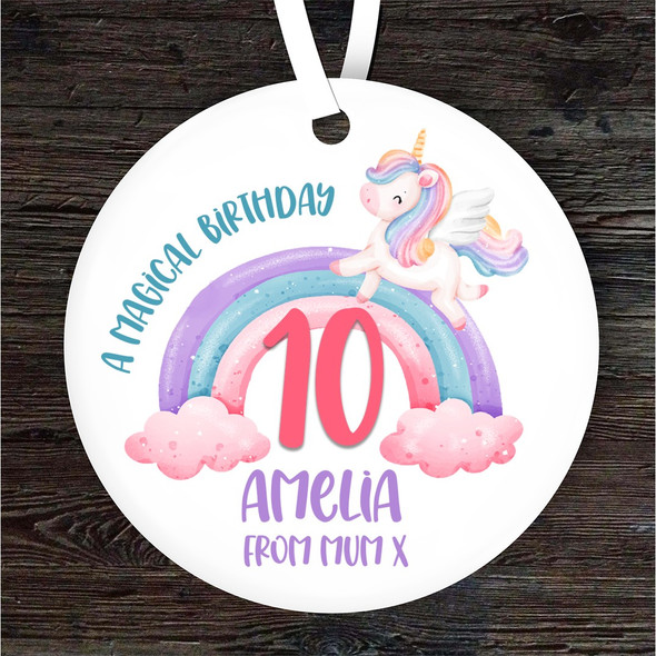 Unicorn 10th Birthday Girl Pastel Rainbow Personalised Gift Hanging Ornament