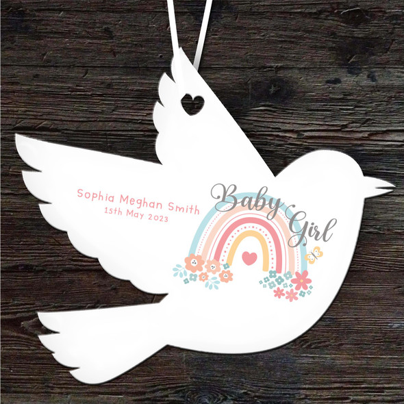 New Baby Pastel Rainbow Flowers Bird Personalised Gift Keepsake Hanging Ornament