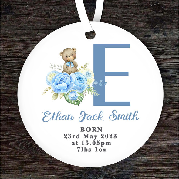 New Baby Boy Teddy Bear Letter E Personalised Gift Keepsake Hanging Ornament