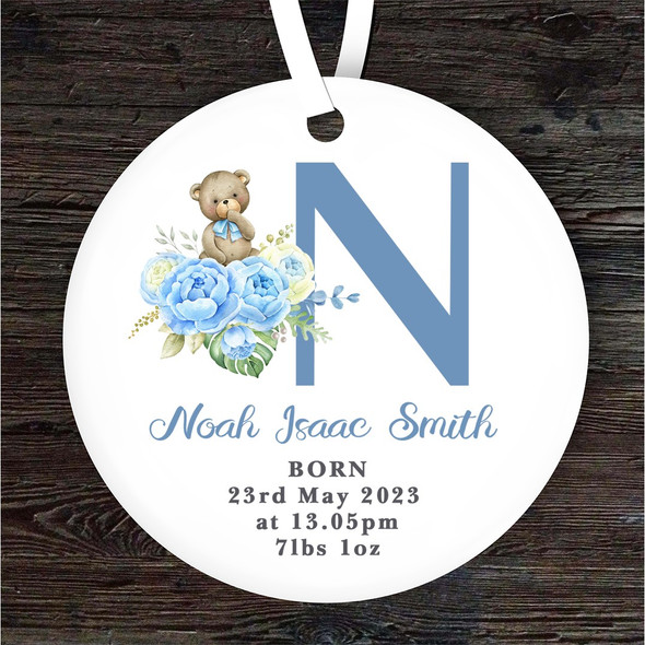 New Baby Boy Teddy Bear Letter N Personalised Gift Keepsake Hanging Ornament