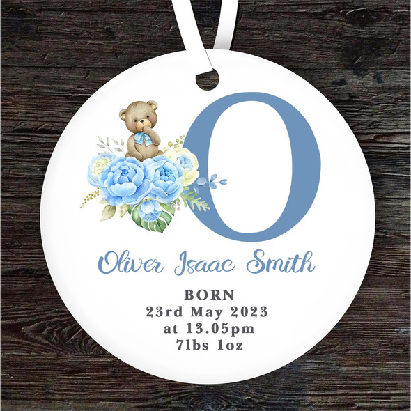 New Baby Boy Teddy Bear Letter O Personalised Gift Keepsake Hanging Ornament