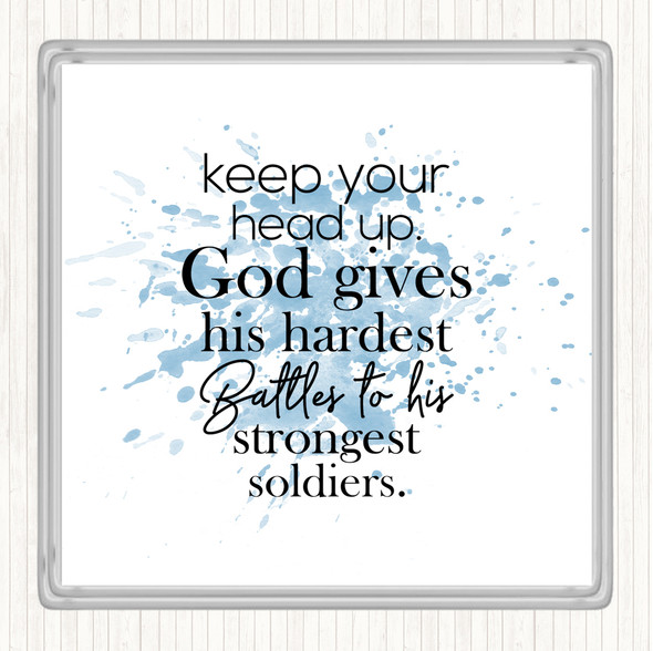 Blue White Head Up Inspirational Quote Coaster