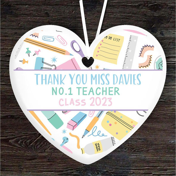 Thank You School Teacher Pastel Pencils Heart Personalised Gift Hanging Ornament