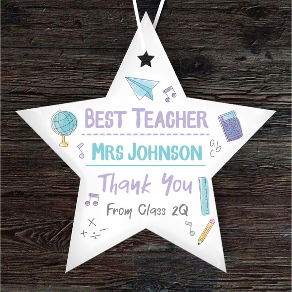 Best Teacher Thank You Purple Blue Class Star Personalised Gift Hanging Ornament