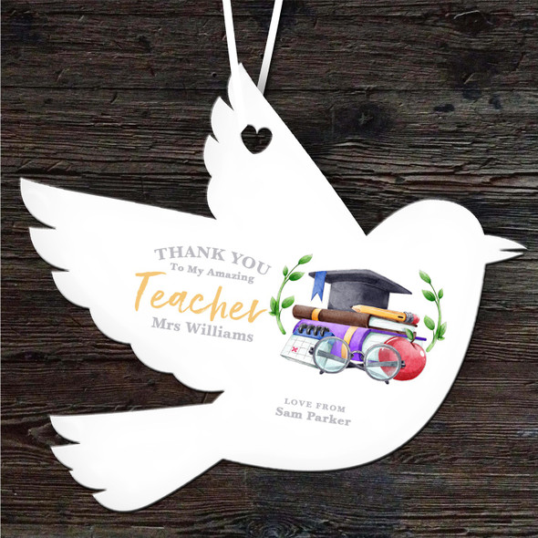Thank You Amazing Teacher School Books Bird Personalised Gift Hanging Ornament