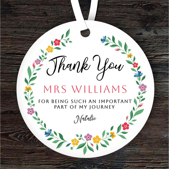 Thank You Teacher Pretty Wreath Personalised Gift Keepsake Hanging Ornament