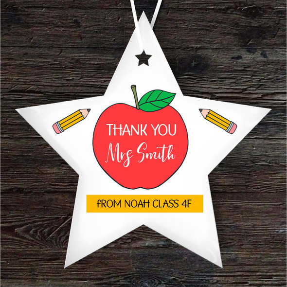 Thank You Teacher Apple Star Class Star Personalised Gift Hanging Ornament