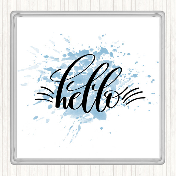 Blue White Hello Inspirational Quote Coaster