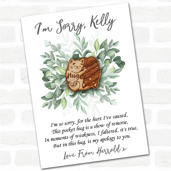 2 Cats Cuddle Together Leaves I'm Sorry Apology Personalised Gift Pocket Hug