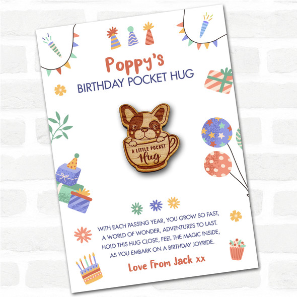 Dog French Bulldog Puppy Kid's Birthday Hats Cakes Personalised Gift Pocket Hug