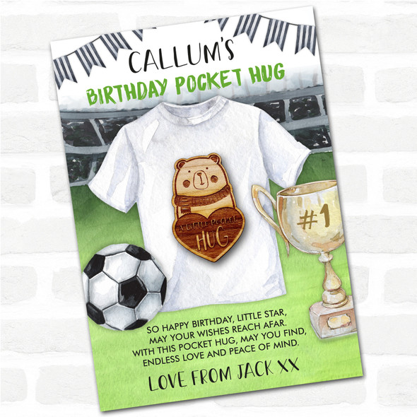 Cute Bear Wearing Scarf Kid's Birthday Football Personalised Gift Pocket Hug