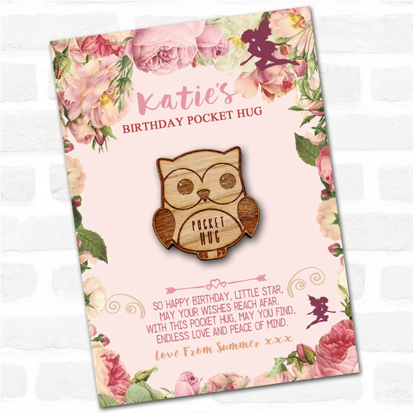 Big Eyed Owl Kid's Girls Birthday Fairy Personalised Gift Pocket Hug