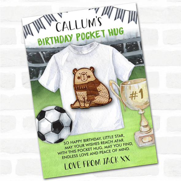 Sweet Winter Bear Kid's Boys Birthday Football Personalised Gift Pocket Hug
