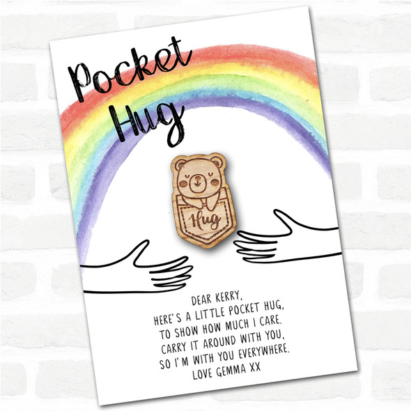 Bear In A Pocket Rainbow Personalised Gift Pocket Hug