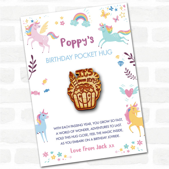 Cute Birthday Cupcake Face Kid's Birthday Unicorn Personalised Gift Pocket Hug