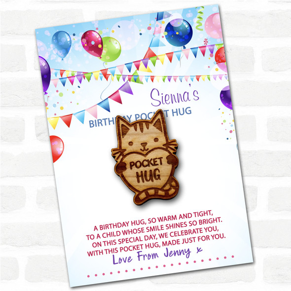 Cat Holding Love Heart Kid's Birthday Balloons Personalised Gift Pocket Hug