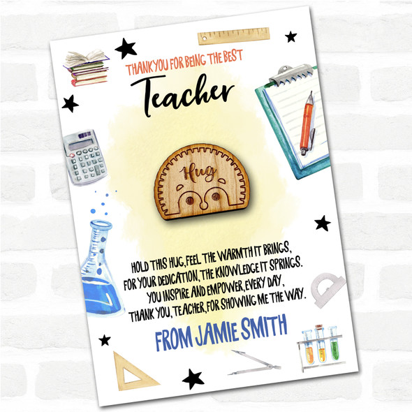 Cute Hedgehog Face Yellow Thank You Teacher Personalised Gift Pocket Hug