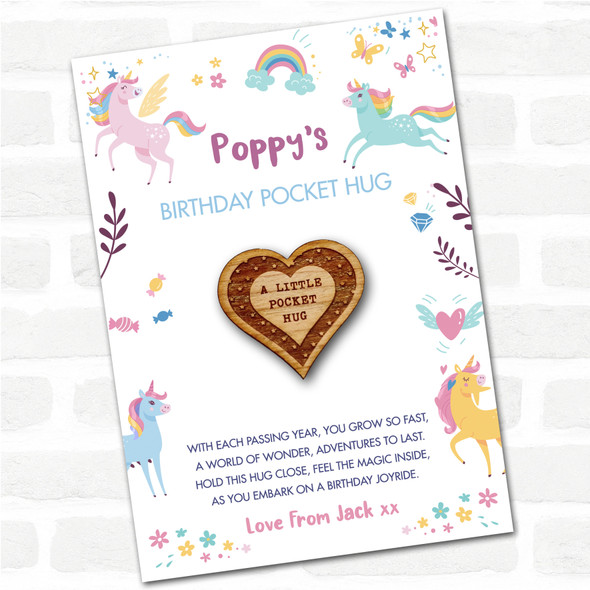 Outlined Heart Stars Kid's Girls Birthday Unicorn Personalised Gift Pocket Hug