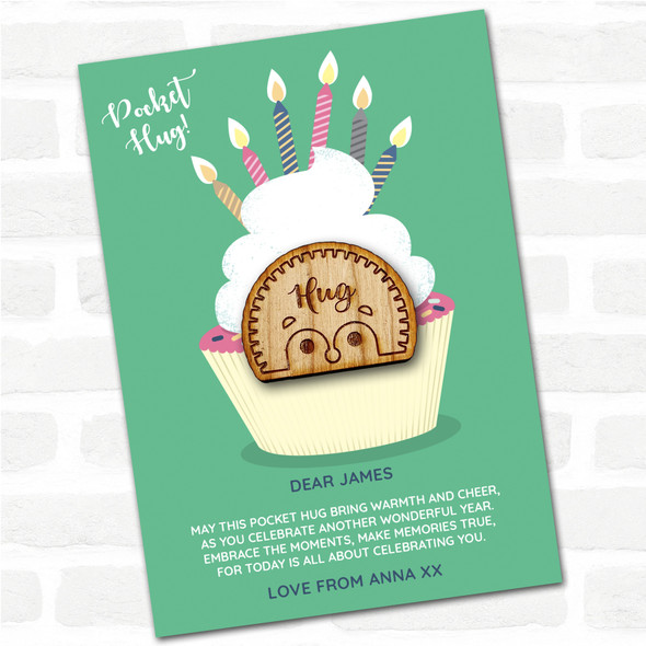 Cute Hedgehog Face Cupcake Happy Birthday Personalised Gift Pocket Hug