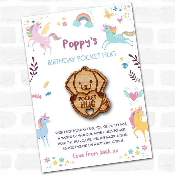 Puppy Dog Heart Kid's Girls Birthday Unicorn Personalised Gift Pocket Hug