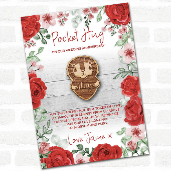 Lion And love Heart Roses Wedding Anniversary Personalised Gift Pocket Hug