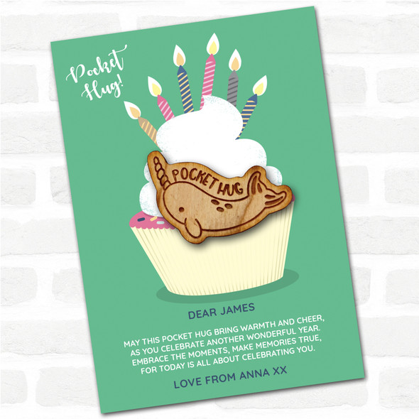 Narwhal Cupcake Happy Birthday Personalised Gift Pocket Hug