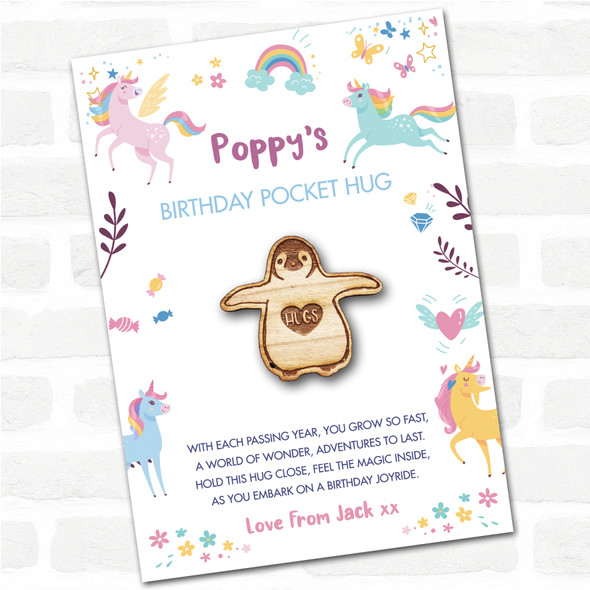 Waddle Penguin Heart Kid's Girls Birthday Unicorn Personalised Gift Pocket Hug