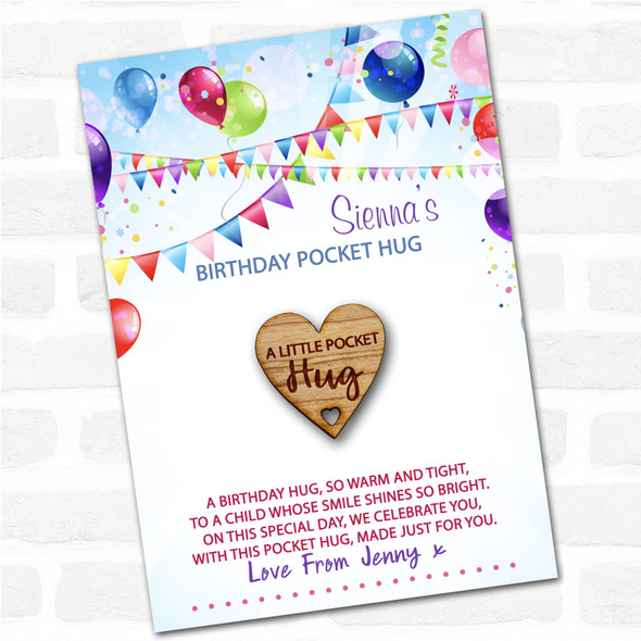 Hole Cut From Heart Kid's Birthday Balloons Personalised Gift Pocket Hug