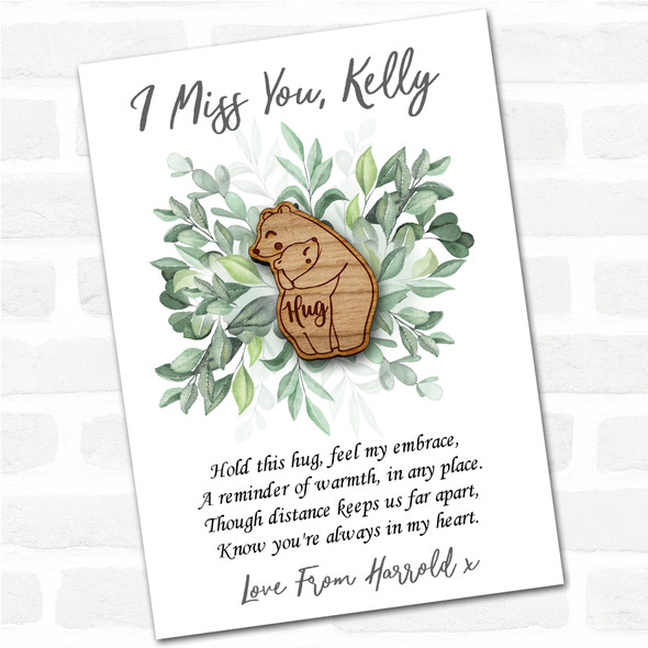 Parent Child Bears Green Leaves I Miss You Personalised Gift Pocket Hug