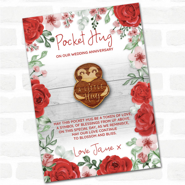 Penguin Love Heart Roses Wedding Anniversary Personalised Gift Pocket Hug