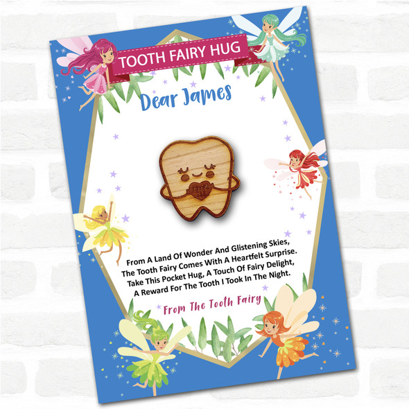 Smiling Tooth Heart Lost Tooth Fairy Personalised Gift Pocket Hug