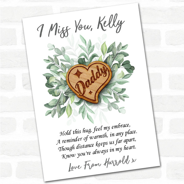 Daddy Sparkles In a Heart Green Leaves I Miss You Personalised Gift Pocket Hug