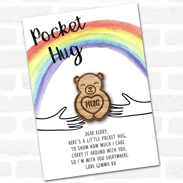 Smiling Cute Bear Rainbow Personalised Gift Pocket Hug