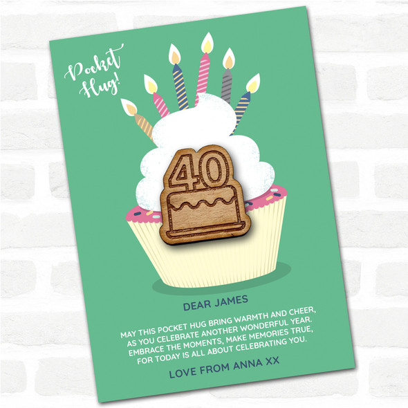Birthday Cake 40 Candles Cupcake Happy Birthday Personalised Gift Pocket Hug