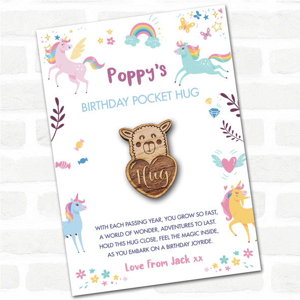 Llama Heart Kid's Girls Birthday Unicorn Personalised Gift Pocket Hug