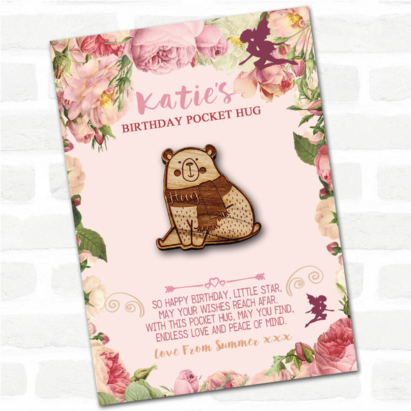 Sweet Winter Bear Kid's Girls Birthday Fairy Personalised Gift Pocket Hug