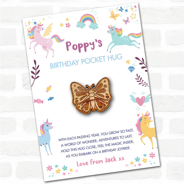 Pretty Butterfly Kid's Girls Birthday Unicorn Personalised Gift Pocket Hug