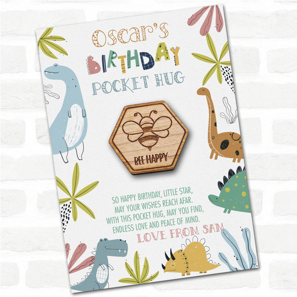 Back Of Flying Bee Kid's Boys Birthday Dinosaur Personalised Gift Pocket Hug