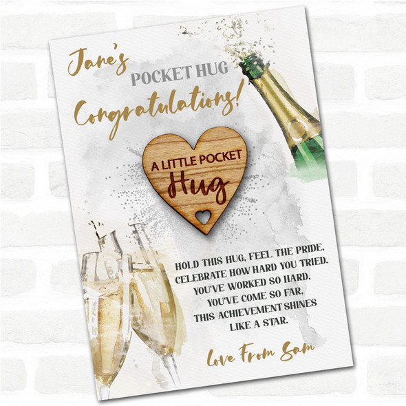 Hole Cut From Heart Champagne Congratulations Personalised Gift Pocket Hug