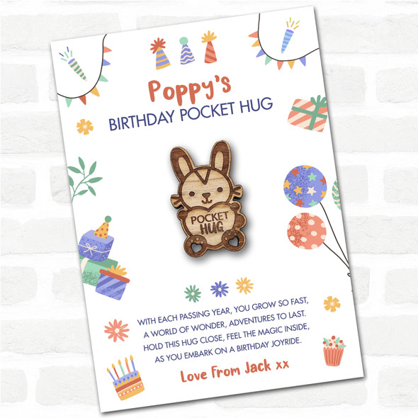 Bunny Rabbit Heart Kid's Birthday Hats Cakes Personalised Gift Pocket Hug