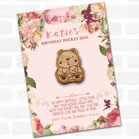 Parent & Baby Bear Kid's Girls Birthday Fairy Personalised Gift Pocket Hug