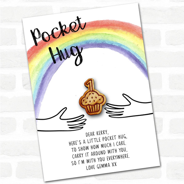 Cupcake 1 Candle Rainbow Personalised Gift Pocket Hug