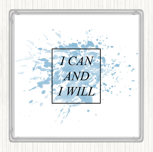 Blue White I Can Inspirational Quote Coaster