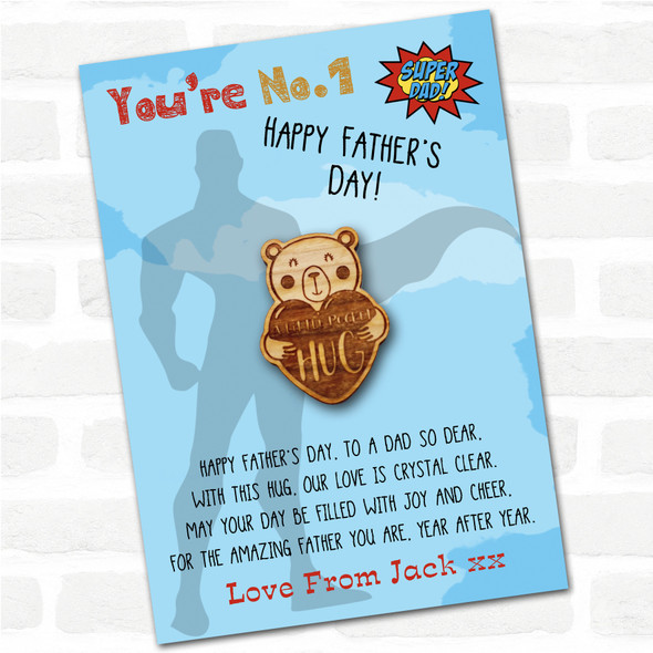 Love Heart Teddy Bear Superhero Dad Father's Day Personalised Gift Pocket Hug