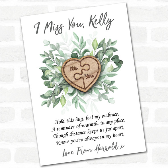 Half Heart Me You Puzzle Green Leaves I Miss You Personalised Gift Pocket Hug