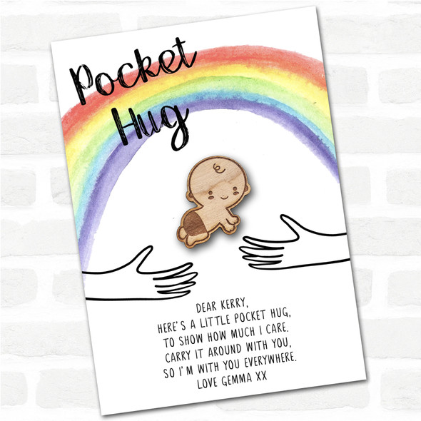 Baby In Diaper Heart Rainbow Personalised Gift Pocket Hug