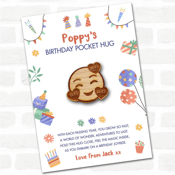 Smiley Emoji Hearts Kid's Birthday Hats Cakes Personalised Gift Pocket Hug